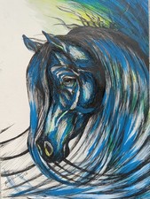 Blue Spirit Horse – Original Acrylic & Ink Painting