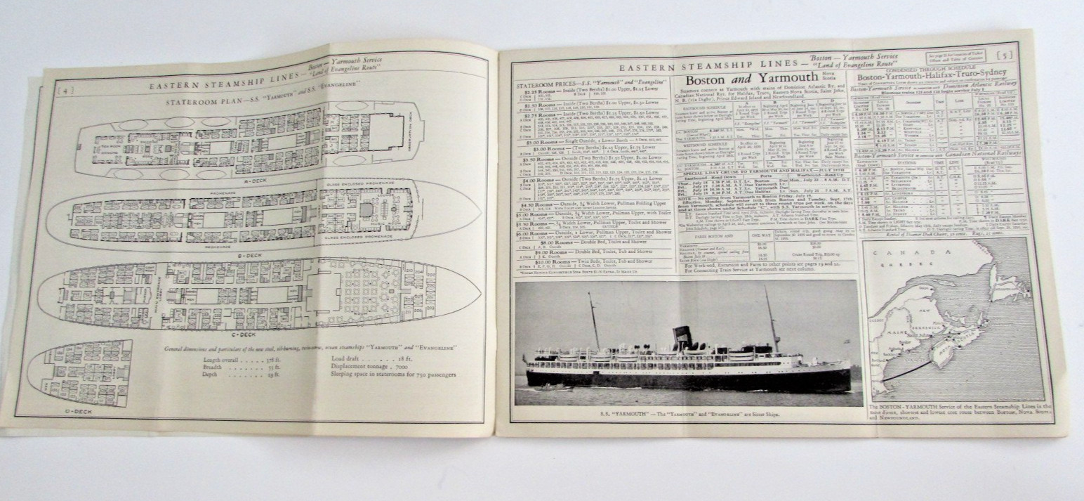 1935 Eastern Steamship Lines Schedule Time Table Old Dominion Yarmouth