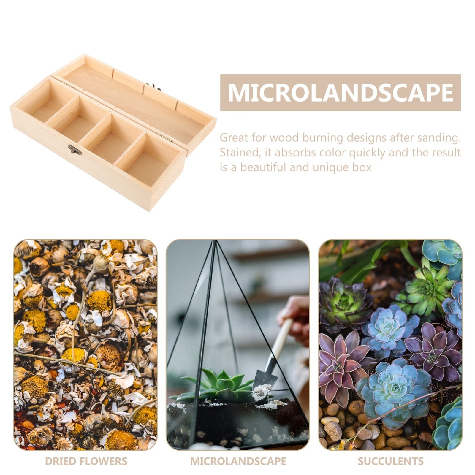 iplusmile Solid Wood Tea Storage Box with Lid 4-Compartment Wooden Organizer ...