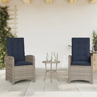 Gartensessel 2Er Set Mit Kissen Verstellbar Grau Poly Rattan