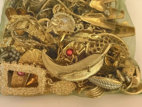 Heavy Bag Of Vintage Gold Plated Costume Jewelry 600 G