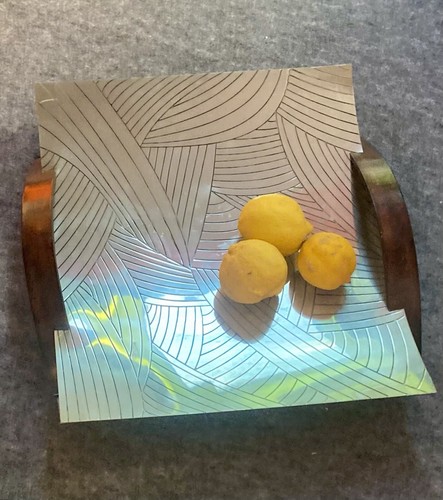 MCM - Style Evans Design Group Footed Metal TRAY VTG Etched Handcrafted XL EUC - Picture 9 of 21