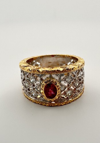 ring anello FLORENTINE BUCCELLATI STYLE LAVORATO A MANO oro18KT 750°/°° RUBINO - Foto 4 di 16