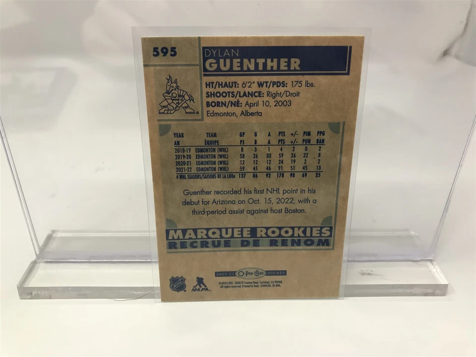 Dylan Guenther - 2022-23 O-Pee-Chee #595 - Marquee Rookies Retro Parallel RC - Image 2 of 2