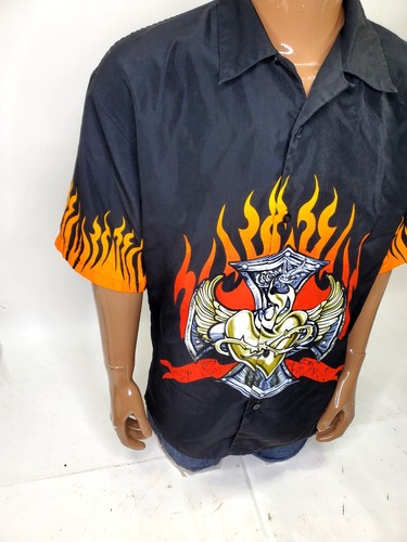 City Impact Mens Shirt Black Flames Heart Wings Large - Picture 3 of 9