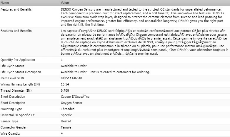 Denso Downstream Oxygen Sensor for 2007 CADILLAC CTS V8-6.0L - Image 2 of 4