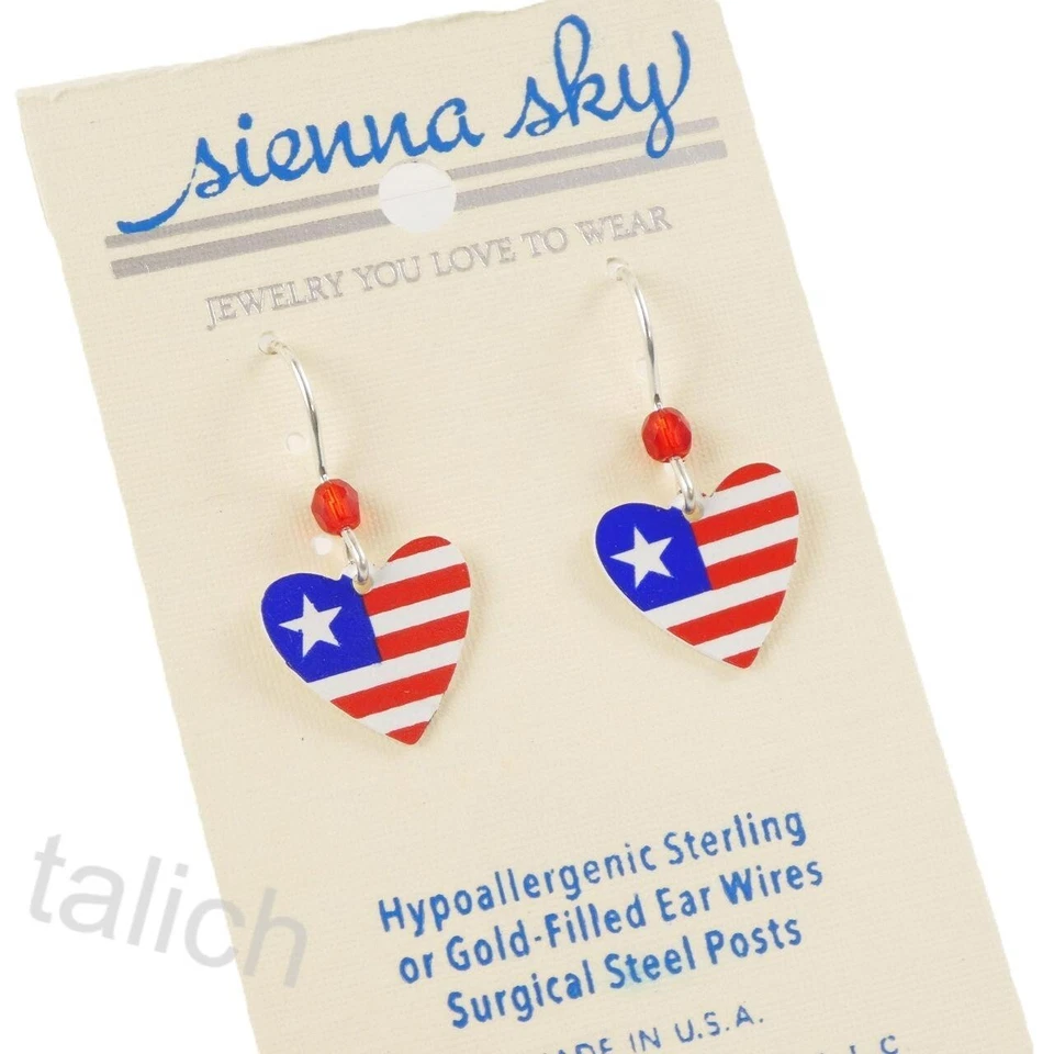 Pendientes Sienna Sky Rojo Blanco Azul Corazón Patriótico Ligeros Hechos a Mano en EE. UU. Foto 3 de 4