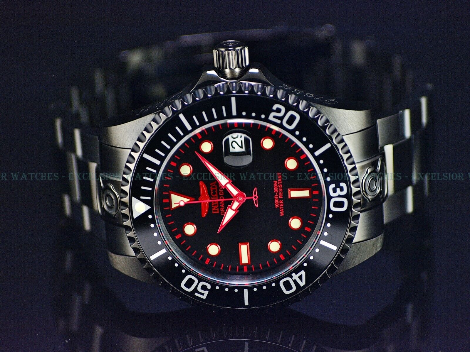 New Invicta Mens 300m GRAND DIVER NH35 Automatic Stainless Steel Black Red  Watch