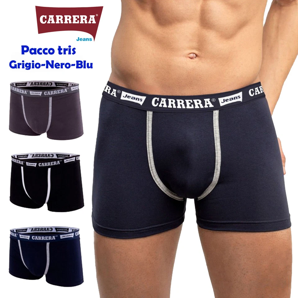 CARRERA JEANS Boxer intimo uomo 3 pezzi CARRERA elasticizzato blu grigio nero 3a 4a 5a 6a 7a