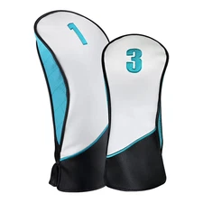 Majek Golf Teal White and Black Driver #1 + #3 Fairway Metal Wood Head Cover