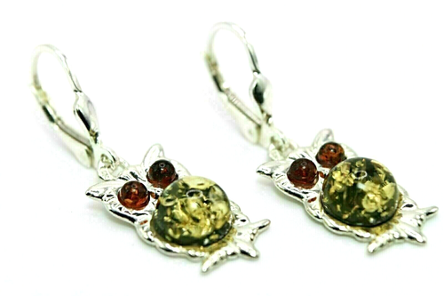 Silver Pendant Earring Amber Owl Design Genuine Natural Gems Sterling 19 3/4 In - Picture 16 of 24