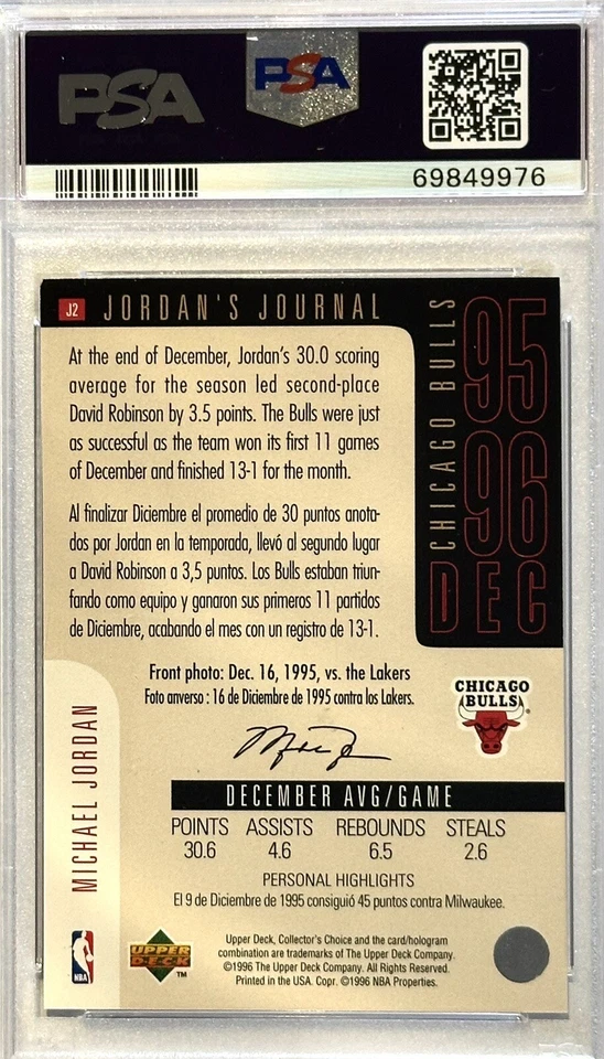 TARJETA DE BALONCESTO MICHAEL JORDAN PSA 7 1996 ELECCIÓN DE COLECCIONISTAS INT’L ESPAÑOL N COMO NUEVO Foto 3 de 4