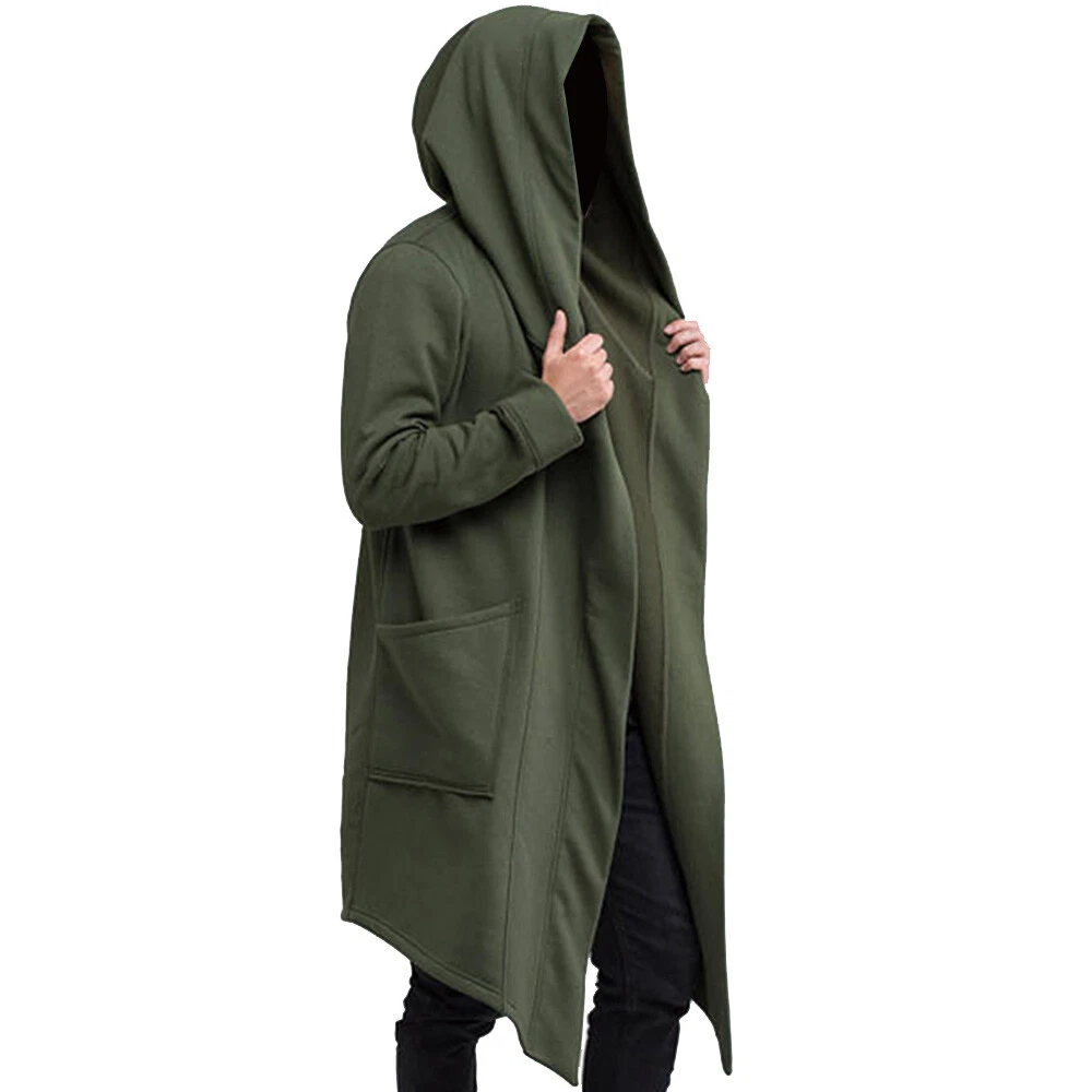 Mens Hoodie Long Cloak Cape Jacket Cardigan Hooded Trench Coat Casual  Outwear | eBay