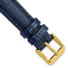 16mm 7.5" Navy Teju Lizard-Style Grain Leather Gold-tone Buckle Watch Band