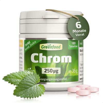 Greenfood Chrom, 250 µg, hochdosiert, Tabletten. Vegan.