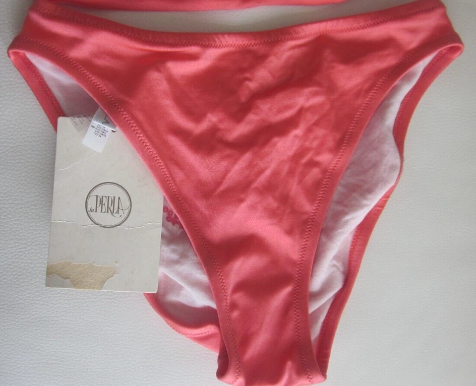 La Perla Triangle Coral Pink Bikini Mosaic Stone Sequins Lycra Size 44 NWT $485 - Image 3 of 4