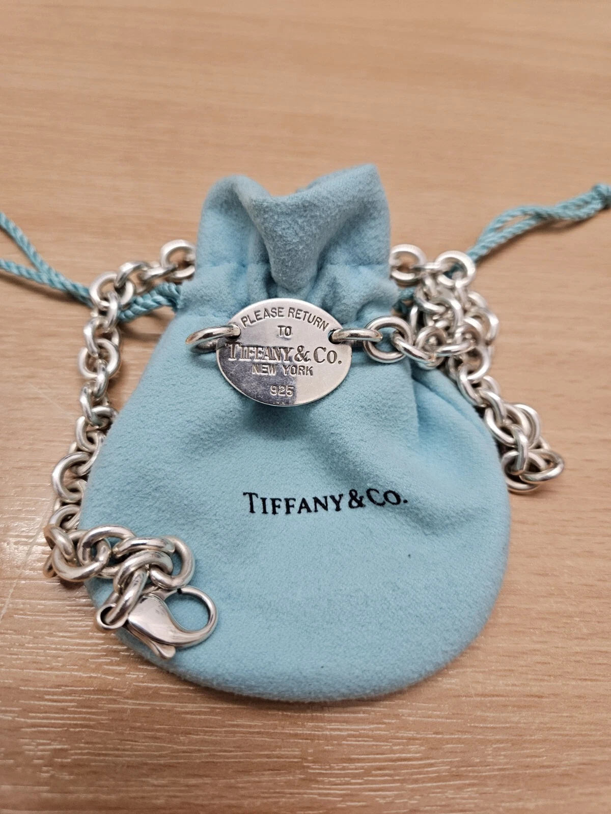 Return to Tiffany & Co Sterling Silver Oval Tag Choker Necklace