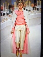 CHANEL VINTAGE 12A BOMBAY NEW TAGS TWEED ECRU GOLD PANTS CC BUTTON 42- 44 4.5K