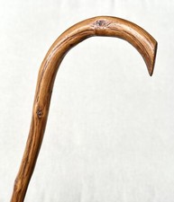 Vintage Antique Knobby Wood Shaft Silver Tip Crook Handle Walking Stick Cane 37  