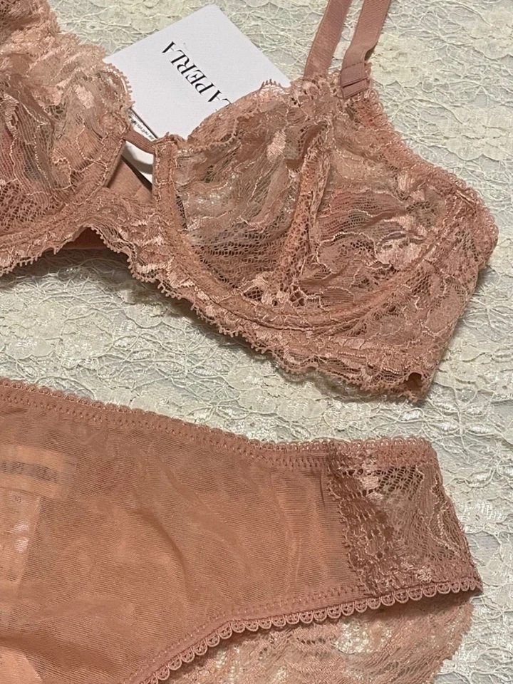 La Perla Begonia 32B XS Cobertura Completa Sujetador Bikini Panty Conjunto Rosa Encaje Foto 2 de 2