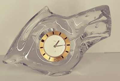 Rare Imhof Mid Century French Crystal Swiss Art Glass Fish Clock Tested Works