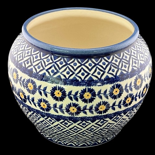 Wiza Poland Hand-Made Polish Pottery Bowl / Planter – Blue & Yellow Floral - Picture 3 of 7