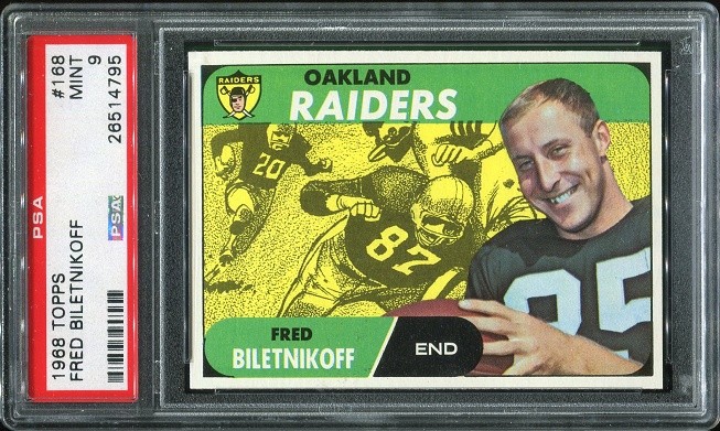 1968 Topps #168 Fred Biletnikoff PSA 9 Oakland Raiders HOF Florida State Univ.