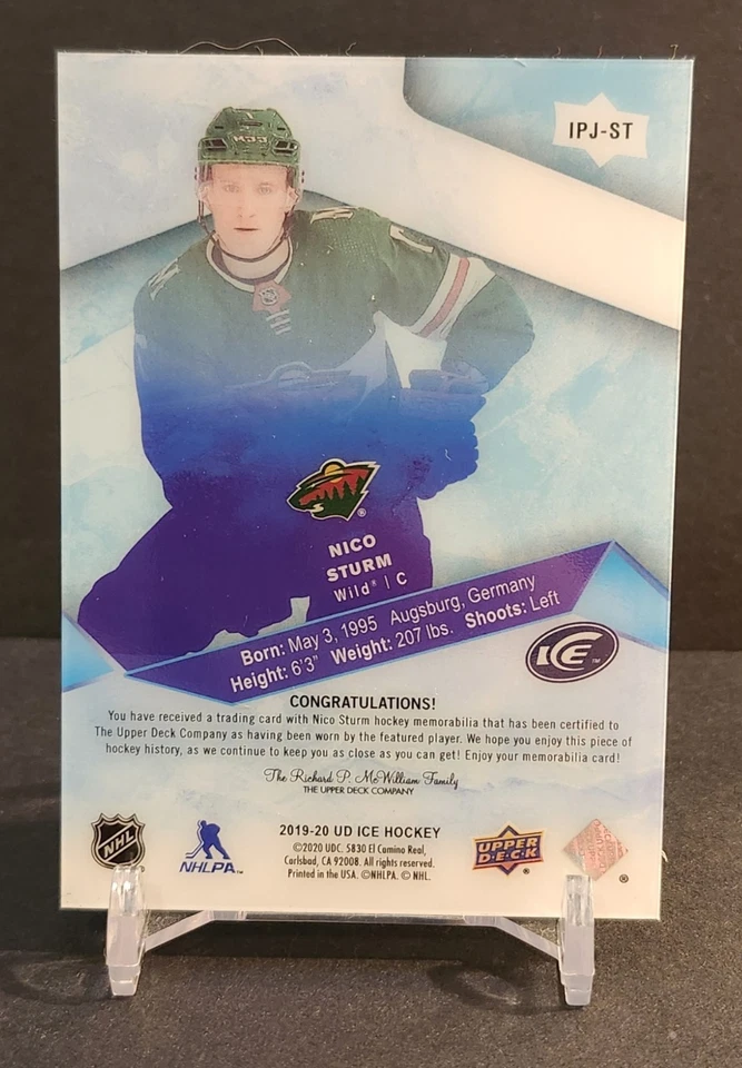 2019-20 Upper Deck Ice #IPJ-ST Nico Sturm Ice Premieres Jersey Relics - Image 2 of 2