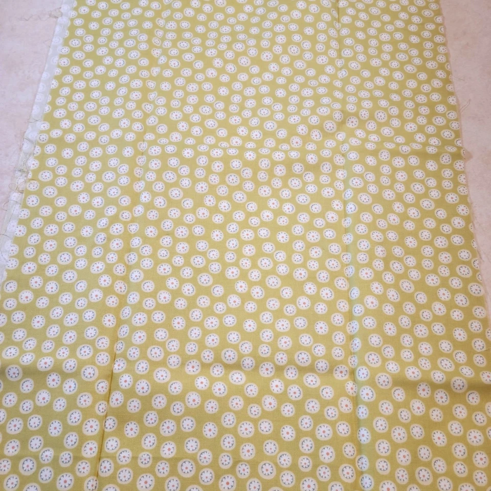 Cotton Fabric Green Dot Circle Print Quilting Sewing Retro Style 14" x 82"  - Image 2 of 4