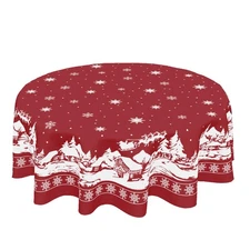 ABSOP Red Christmas Tablecloth Round 60" Deer Snowflake Winter Holiday Dinner