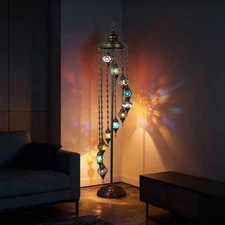 Turkish Mosaic Floor Lamp 11Globes – 83” Tall Handmade Lamp with Bulbs Included