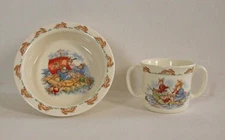 Royal Doulton Bunnykins 2-Piece Baby Set – Bowl & 2 Handled Mug – “Rafting Scene