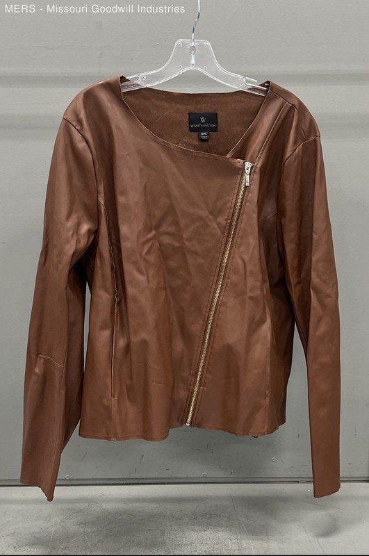 Worthington Women's Cognac Brown Asymmetrical Zip Faux Leather Jacket NWT Sz XXL