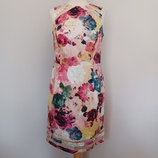 Warehouse Women Pink Yellow Floral Print Pencil Dress UK 14 Occasion Summer