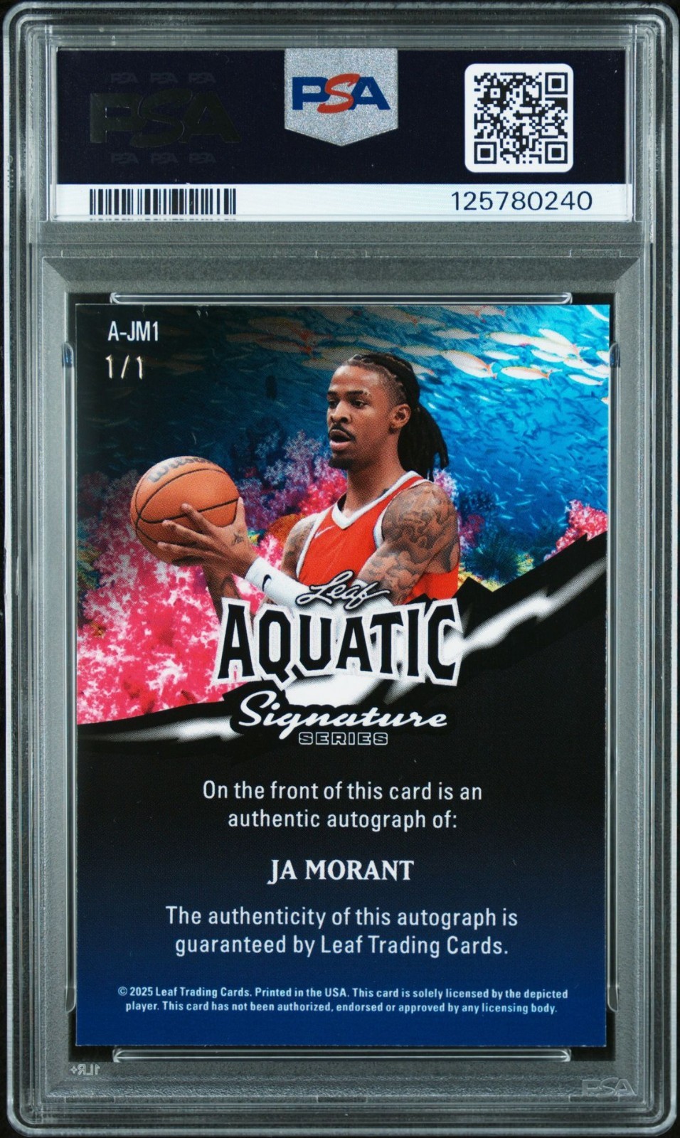 2025 LEAF SIGNATURE SERIES JA MORANT AQUATIC CLOWNFISH CRYSTAL #1/1 AUTO PSA 9 view 2