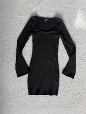 H&M size small black ribbed bodycon mini dress flared bell sleeves casual chic