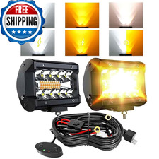 Aslong 2Pcs 4Inch Led Single Row White/Amber Flasing Strobe Pods Work Lights