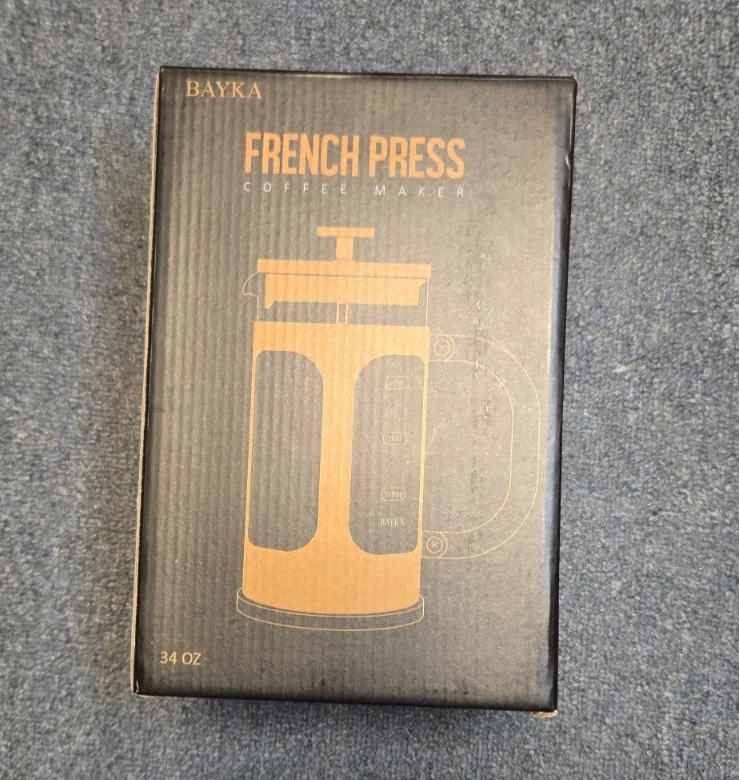 BAYKA French Press 34 oz Coffee Maker, Glass 304 Stainless Steel Coffee Black
