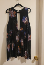 Free People Women's S Floral Sleeveless Mini Dress Tie-Back Black Multi-Color