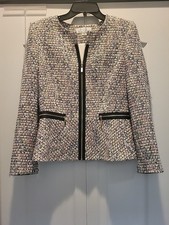 TAHARI Arthur Levine Multi Color Tweed Zip-front blazer Jacket snatched waist 6
