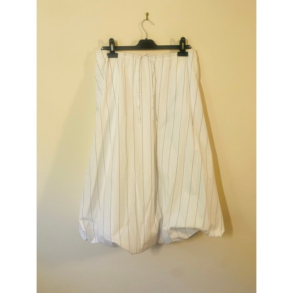 Zara Bubble Hem Midi Skirt Size Eur S White with Blue Pinstripe Drawstring Waist