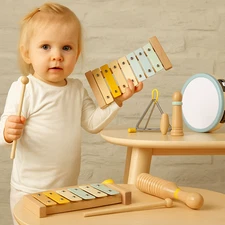 Wooden Musical Instrument Set for Toddlers Montessori Xylophone Drum Toys