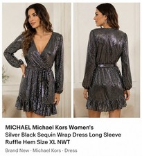 Michael Kors Womens Mirror-Dot Silver A-Line Dress Size XL