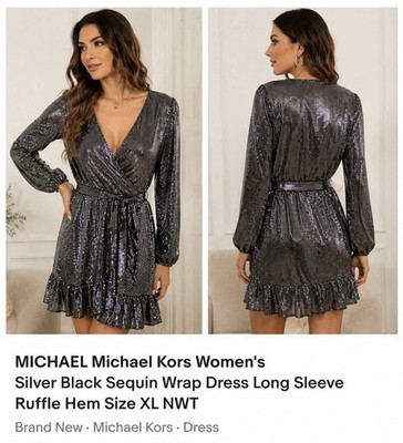 Michael Kors Womens Mirror-Dot Silver A-Line Dress Size XL