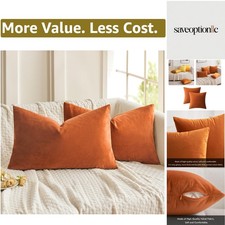 Velvet Throw Pillow Covers 12x20 Inch, Pack of 2 - Orange, Soft Solid Lumbar ...