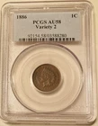 1886 Type 2 Indian Head Cent  PCGS AU 58