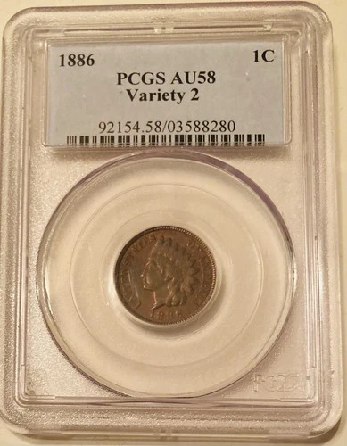 1886 Type 2 Indian Head Cent  PCGS AU 58