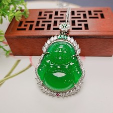 Natural Green Jade Hand carved Buddha Jade Pendant Necklace Jewelry Gifts