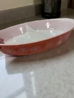 VINTAGE PYREX Pink Daisy 1.5 - 1 1/2 Quart Oval Divided Casserole Dish No Lid