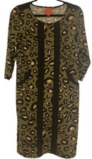 Tracy Negoshian Green/Black Leopard Animal Print Shift Dress Pockets Size Medium